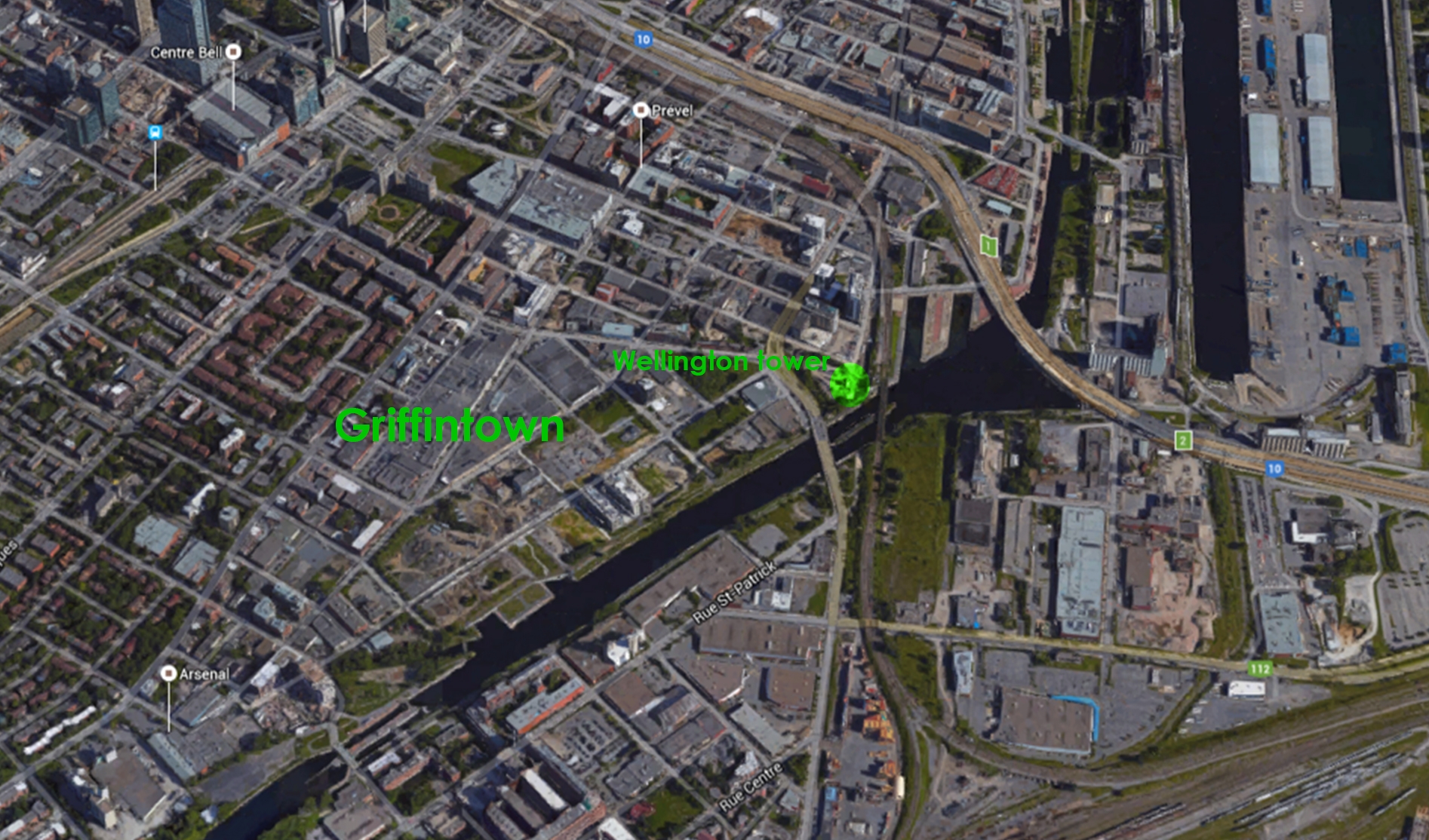 [Image 4 - Aerial view showing Griffintown in 2015. Source: Google maps]
